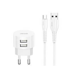 Cargador de Pared   2 USB-A / 2.1A  Micro USB / Blanco  T20  USAMS