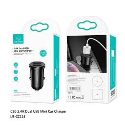 CC114   Cargador Auto Mini C20  2 USB2 4A  Negro  USAMS