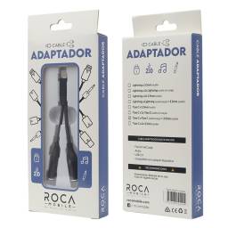 Adaptador ROCA   Lightning a 2x 3.5mm  Negro  Audio y Carga