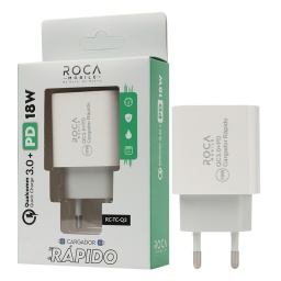 Cargador Rpido ROCA 18W   USB QC3.0  USB C/PD  Sin Cable