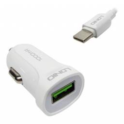 DL-C17  Cargador Auto  2.4A  12W  1 USB  Tipo C  Blanco  LDNIO