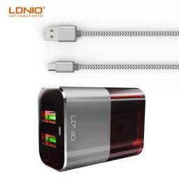 A2206   Cargador Pared 2.4A  2 USB  Tipo C  NegroGris  LDNIO