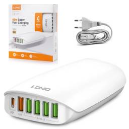 Estacin de Carga Multipuerto de Escritorio   1PD65W+1QC3.0+4 Smart IC  Carga Rpida  Blanco  A6573C  LDNIO