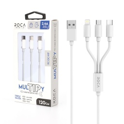 Cable de Datos ROCA   mulTIPy  3en1  120cm  2.4A  microUSBTIpo CLightning (slo carga) Blanco