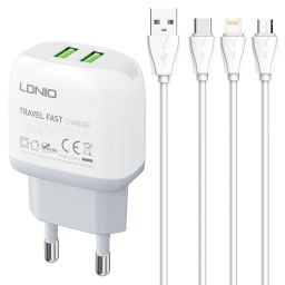 A2218   Cargador Pared 2.4A  2 USB  Micro USB  Blanco  LDNIO