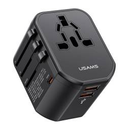 CC179   Cargador de viaje T59  20W  2 USB + USB C  Negro  USAMS