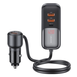 CC213   Cargador Auto C40 CCable  165W 2PD + 3 USB  Pantalla Digital  Negro  USAMS