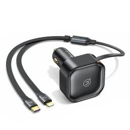 CC219   Cargador Auto C41 2en1  30W  Tipo C + Lightning Retrctil  Negro  USAMS