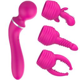 Vibrador Graceful Magic con 3 Cabeza Intercambiables   Fucsia  YS-BE171 Adulto