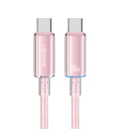 Cable de Datos Transparente SJ660   USB C a Tipo C 100 W  1.2M  Rosado  USAMS