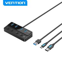 HUB USB 3.0 a USB 3.0 x 4 + USB C   CInterruptores Individuales  1M  Negro  CHWBF Vention