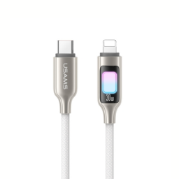 SJ749   Cable de Datos Transparente  USB C a Lightinig  1.2M  C/Luces  Blanco  USAMS