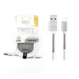 Cable de Datos ROCA   TWIST  USB A a Lightning  200cm  2A  Blanco
