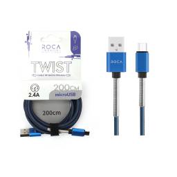 Cable de Datos ROCA   TWIST  USB A a microUSB  200cm  2A  Azul