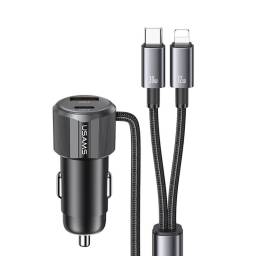 CC287   Cargador Auto Dual Port A + C  66W  Tipo C + Lightning  Negro  USAMS