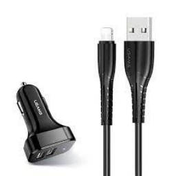 C13   Cargador Auto  2 USB  2.1A  Cable Lightning  Negro  NT Series  USAMS