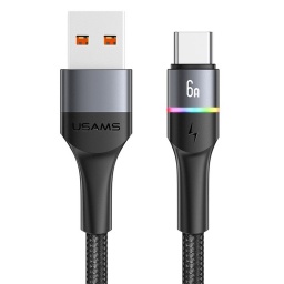 SJ536   Cable de Datos USB A a Tipo C  6A  1.2M  Negro  U76  Con luces  USAMS