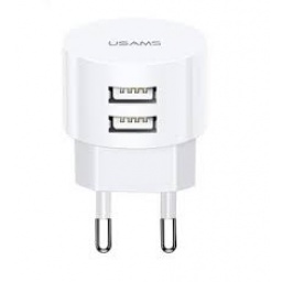 CC080   T20  Cargador USB  2 USB  2.1A  Blanco (sin cable)  USAMS