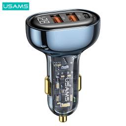 CC158   Cargador Auto Rpido  125W  3 USB  c/ LCD  Transparente/Negro  Icicle Series  USAMS