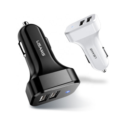 CC087   C13  Cargador Auto  2 USB  2.1A  Negro  USAMS
