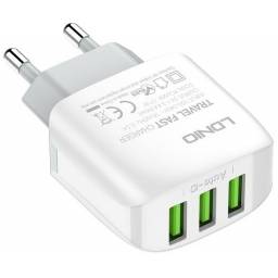 A3312   Cargador Pared  3.4A  3 USB  Lightning  Blanco   LDNIO
