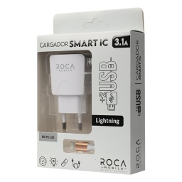 Cargador Inteligente ROCA 3.1A   2 USB  Lightning