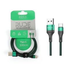 Cable de Datos ROCA   RUDE  USB a Tipo C  100cm  3A  Verde  721188