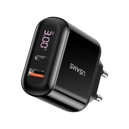 CC085   Cargador Rpido  18W  QC3.0+PD3.0  C/LCD  Negro  (Sin Cable) USAMS