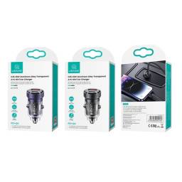 CC175   Cargador Auto C35  PD45W + OCQC3.0  Transparente  Aluminio  Negro  USAMS