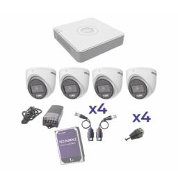 Kit HikVision x4/4   1 DVR 4CH 1080p + 4 Cam. Domo + 4 Baluns + 4 Plug DC + 1 Disco WD Purple 1TB + 1 Fuente 12V/5A