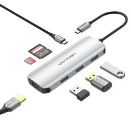 TOJHB Estacin de acoplamiento USB-C a HDMIUSB 3.0x3SDTFPD   7 EN 1  Aluminio Gris  0.15M  Vention