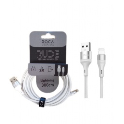 Cable de Datos ROCA   RUDE  USB A a Lightning  300cm  2A  Blanco