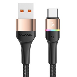 SJ536   Cable de Datos USB A a Tipo C  6A  1.2M  Dorado  U76  Con luces  USAMS