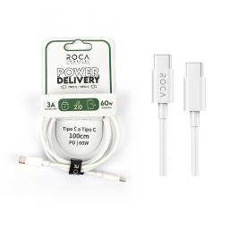Cable de Datos ROCA   Power Delivery  Tipo C a Tipo C  100cm  3A  60W  Blanco  721324