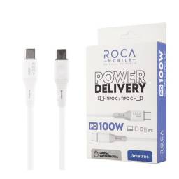 Cable de Datos ROCA   Power Delivery  Tipo C a Tipo C  300cm  100W  Blanco