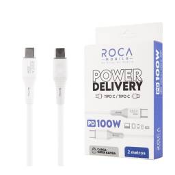 Cable de Datos ROCA   Power Delivery  Tipo C a Tipo C  200cm  100W  Blanco