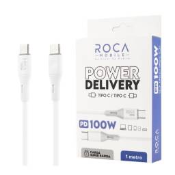 Cable de Datos ROCA   Power Delivery  Tipo C a Tipo C  100cm  100W  Blanco
