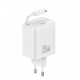 CC233   Cargador Pared  20W PD  Cable Retractil Tipo C  Blanco  USAMS