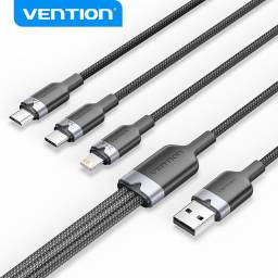 Cable USB-A 2.0 3 en 1 USB-C/Lightning/USB-B / Macho / 3A / 1.5M / Negro   CTPBG  Vention