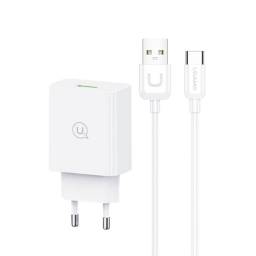 Cargador de Pared CC083   18W  QC3.0  Cable Tipo C  3A  Blanco  USAMS