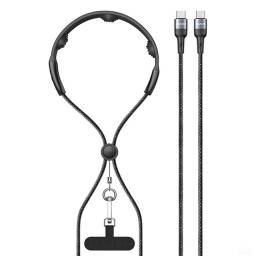 Correa para Cuello + Cable de Datos USB C a USB C   100W  Negro  SJ759  USAMS