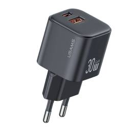 Cargador Pared   30W USB A + USB C GaN  Carga Rpida  Negro  CC263  USAMS