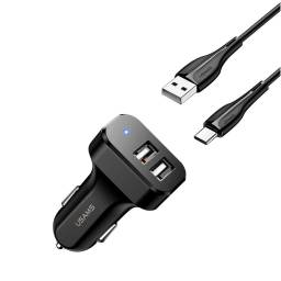 Cargador Auto C13   2 USB  2.1A  Cable Tipo C  Negro  NT Series  USAMS