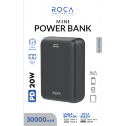 Power Bank ROCA Mini RC-PB-P930   30.000mAh  20W  Entrada: 2 Tipo C  Salida: USB + Tipo C