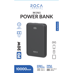 Power Bank ROCA Mini RC-PB-P9/10   10.000mAh  PD20W  Entrada: 2 Tipo C / Salida: USB + Tipo C