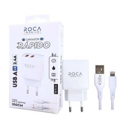 Cargador ROCA 2.4A   2 x USB A  Cable USB A a Lightning  100cm  Blanco (RC-TC-04)