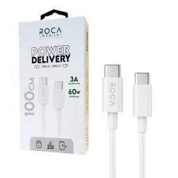 Cable de Datos ROCA   Power Delivery  USB C a USB C  300cm  100W  Blanco